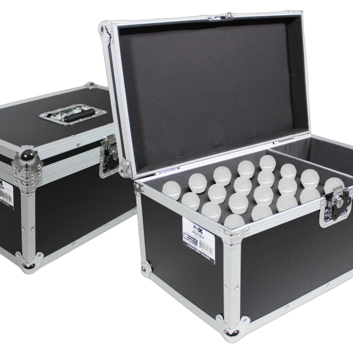 ProX ATA flight case with foam interior designed for 20 wireless and wired microphones with additional storage compartments