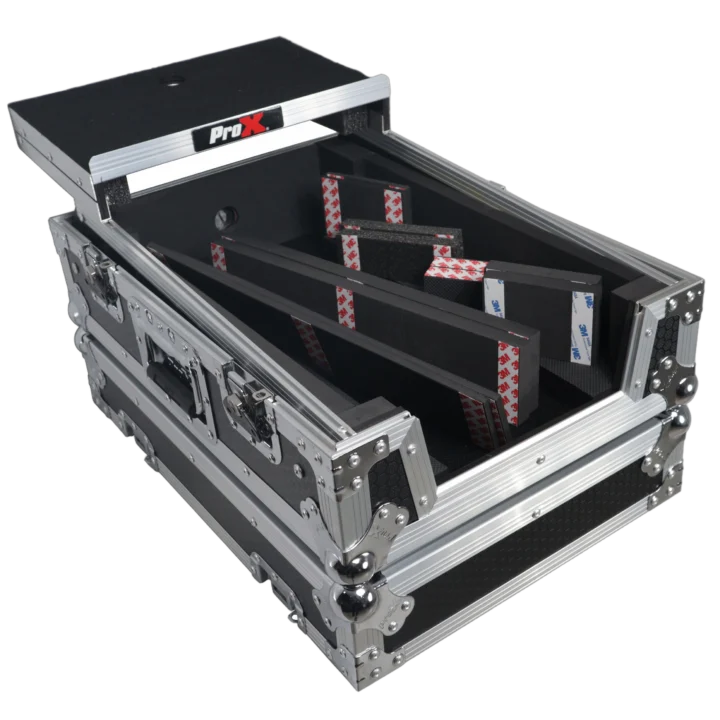 ProX ATA flight case with sliding laptop shelf, side profile showing rugged construction and handle