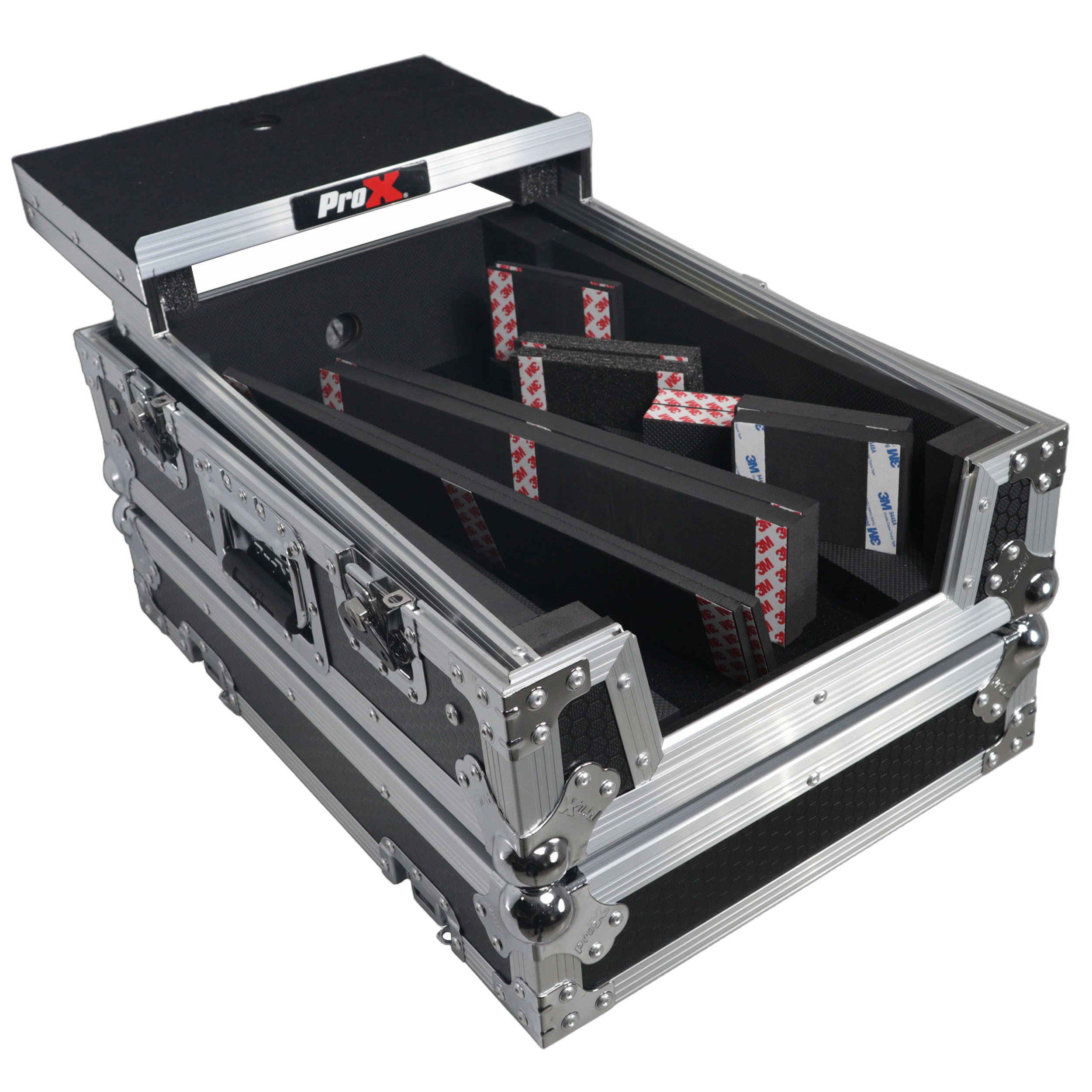 ProX ATA Flight Case Mixer Road Case Side View ProX ATA flight case with sliding laptop shelf, side profile showing rugged construction and handle