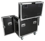 ProX ATA flight case for two large moving head lighting fixtures with dimensional specifications and caster details