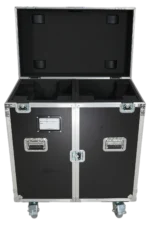ProX ATA flight case for two large moving head lighting fixtures with dimensional specifications and caster details