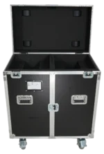 ProX ATA flight case for two large moving head lighting fixtures with dimensional specifications and caster details