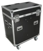 ProX ATA flight case for two large moving head lighting fixtures with dimensional specifications and caster details