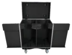 ProX ATA flight case for two large moving head lighting fixtures with heavy-duty casters and hardware detail
