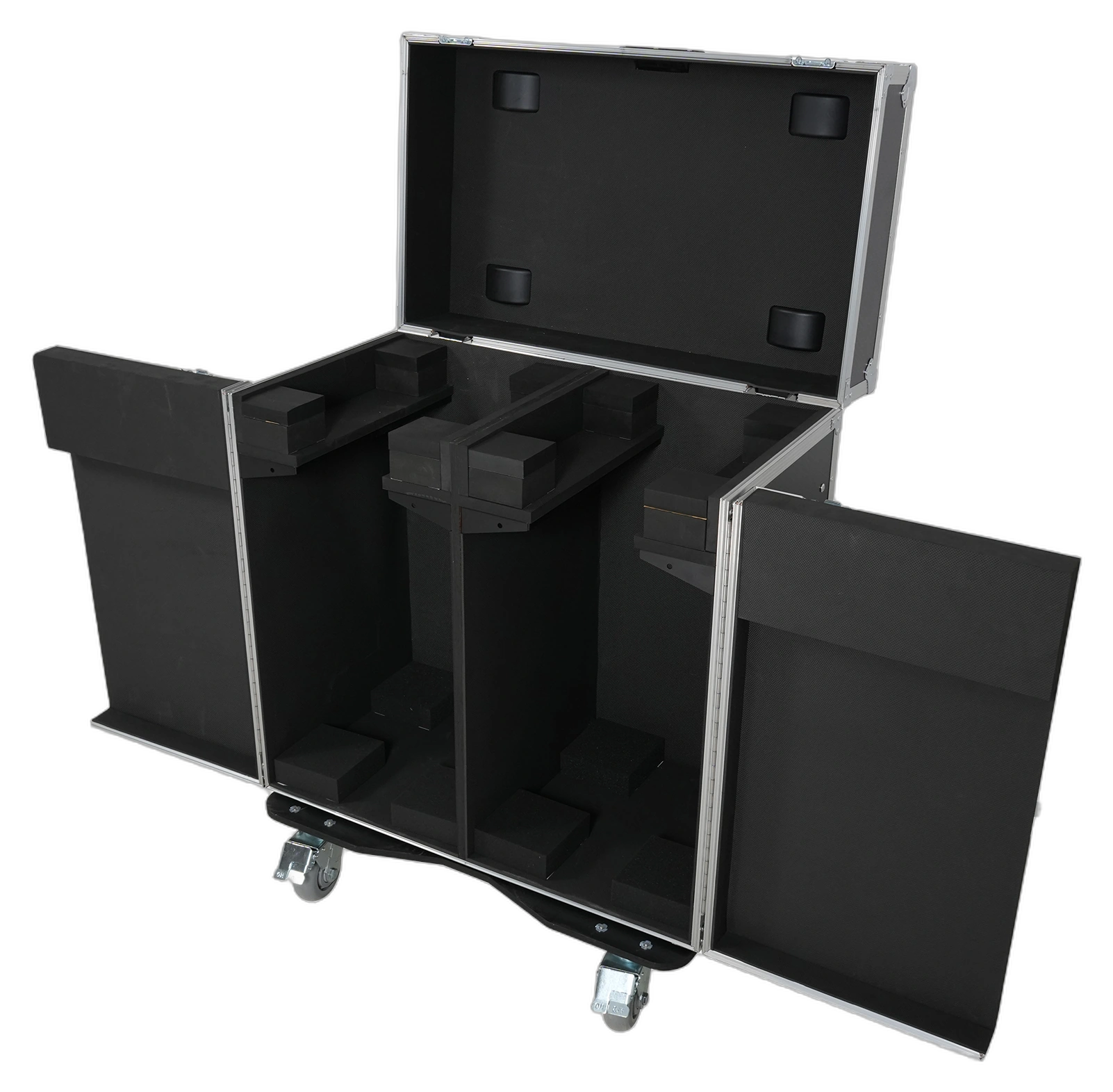 ProX ATA Flight Case Two Moving Head Fixtures ProX ATA flight case for two large moving head lighting fixtures with four casters, front view