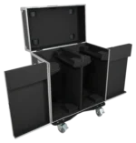 ProX ATA flight case interior detail showing reinforced compartments for two large moving head lighting fixtures