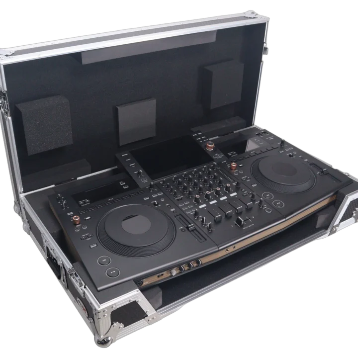 ProX ATA flight case for Pioneer Opus Quad DJ controller with wheels and 1U rack space, side profile view