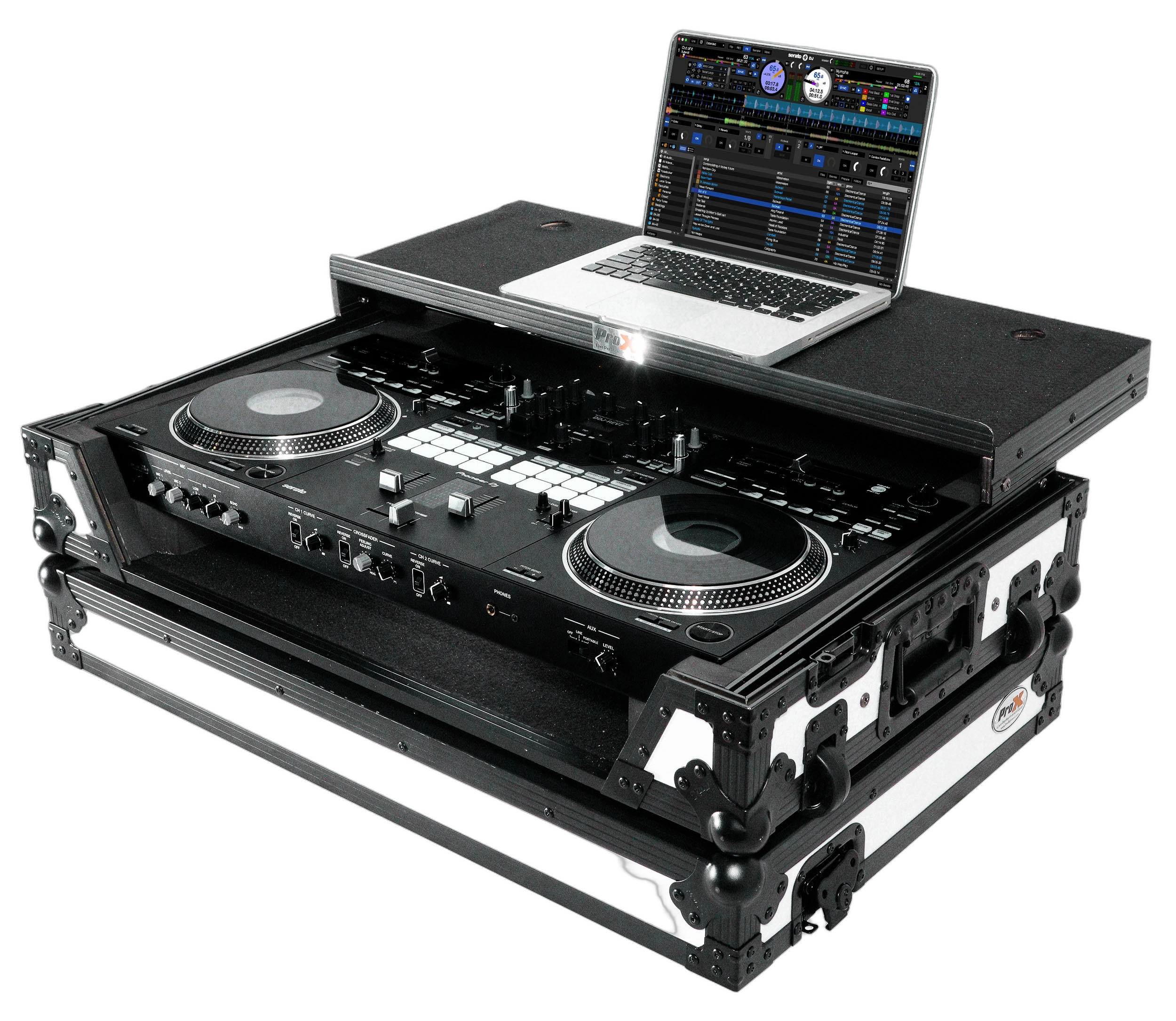ProX ATA Flight Case Pioneer DDJ-REV7 DJ Controller ProX ATA flight case for Pioneer DDJ-REV7 DJ controller with laptop shelf and wheels, white and black