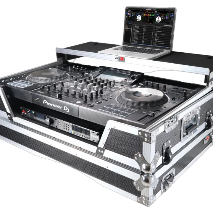 ProX ATA flight case for Pioneer XDJ-XZ DJ controller with laptop shelf and wheels front view
