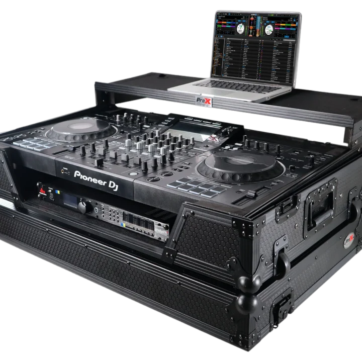 ProX ATA flight case for Pioneer XDJ-XZ DJ controller with laptop shelf and wheels, black