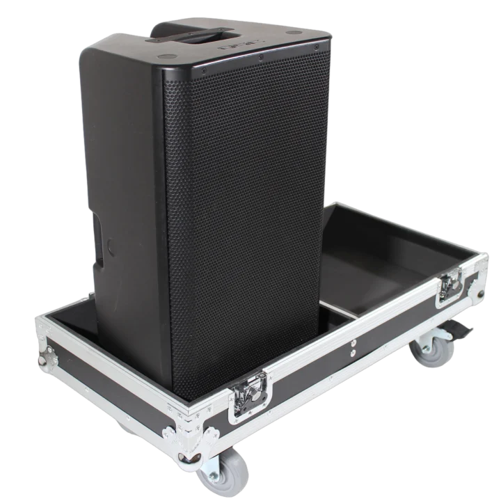 ProX ATA style flight case interior with foam padding designed for two QSC K12 or K12.2 speakers
