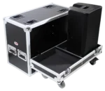 ProX ATA style flight case for dual QSC K12 speakers, side profile showing rugged construction