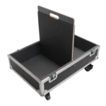 ProX ATA flight case for QSC KC12 subwoofer showing reinforced corner hardware and latch details