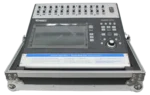 ProX ATA flight case for QSC TouchMix 30 digital mixer showing rear panel connections and cable management