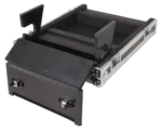 ProX ATA flight case for Allen & Heath QU5 digital mixer with dimensional specifications and caster wheel placement diagram