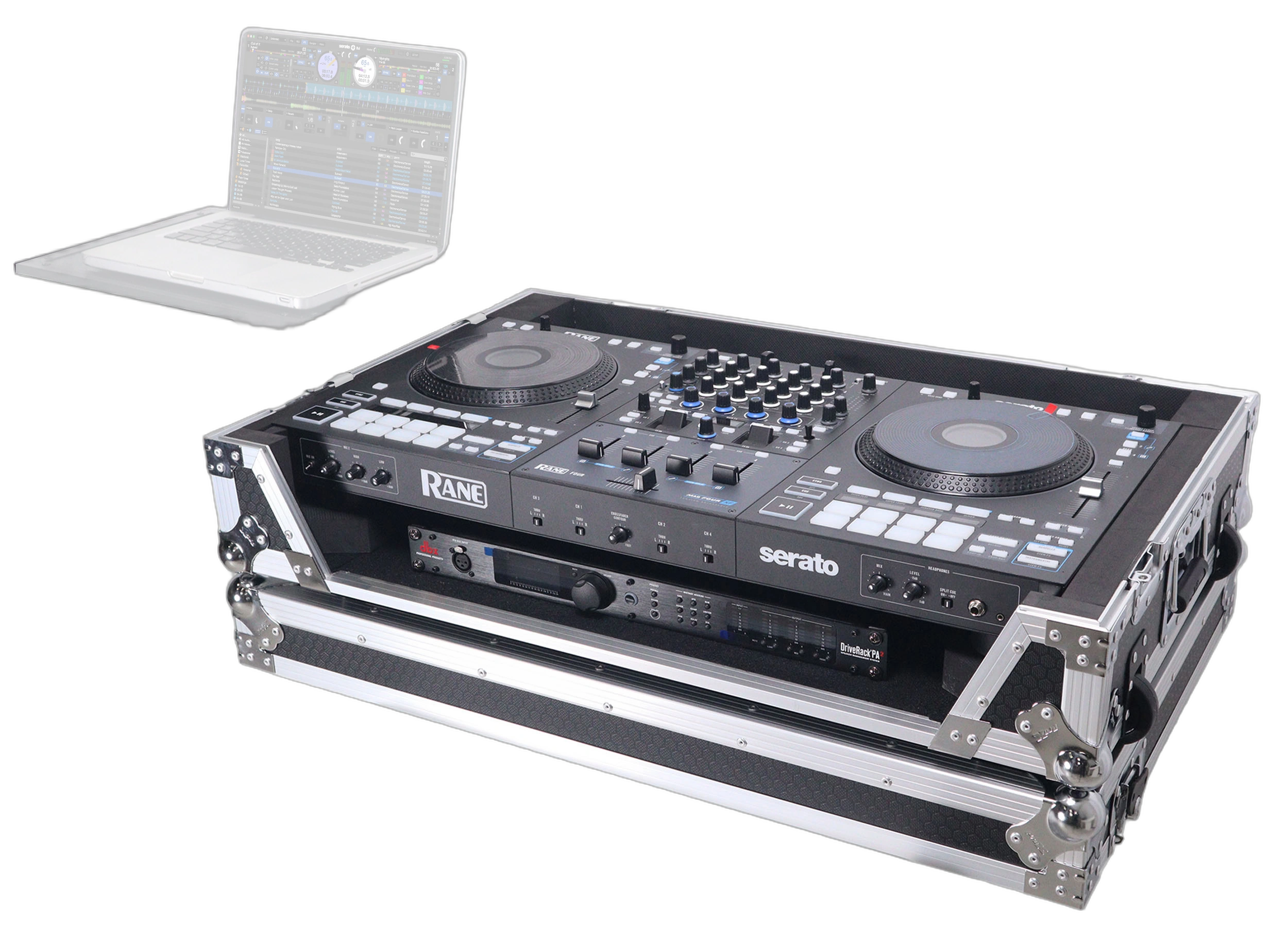 ProX ATA Flight Case RANE Four DJ Controller Rear Panel ProX ATA flight case for RANE Four DJ controller showing rear panel with rack space and cable management