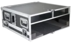ProX ATA flight case for Behringer X32 Compact mixer with doghouse compartment and caster wheels dimensional specifications diagram