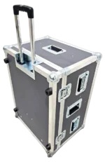 ProX ATA flight case for Yamaha DM7C digital mixer with corner wheels, dog house, and telescopic handle in professional studio application