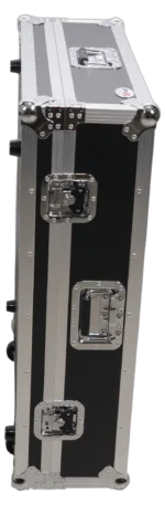 ProX ATA flight case for Yamaha MGP24X mixer showing rear panel connections and caster wheels