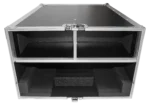 ProX ATA flight case for Yamaha QL1 digital audio mixer with doghouse compartment and caster wheels, side profile view