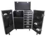 ProX ATA flight case with drawer combo for storing 25 professional microphone stands, front view