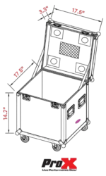 ProX ATA utility flight case showing heavy-duty 4-inch caster wheel and locking mechanism detail
