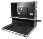 ProX flight case housing BlackMagic ATEM 2ME production mixer with monitor in professional studio environment