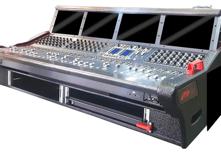 ProX Avid Venue S6L-32D flip-ready hydraulic console flight case rear panel with detachable carrying handles
