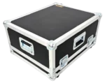 ProX flight case for Behringer Wing Compact mixer showing rear panel connectors and cable management