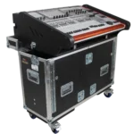 ProX Behringer Wing flip-ready hydraulic console flight case with wheels and retractable lifting mechanism
