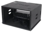 ProX BLAQ Series 6U rack case with 14-inch depth mounted vertically holding professional audio amplifier equipment