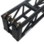ProX BoltX black bolted box truss segment installed in professional stage rigging application setup