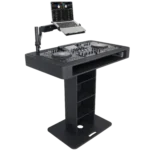 ProX Control Tower DJ podium black finish with equipment mounting and cable management features