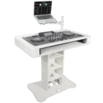 ProX Control Tower DJ podium white finish showing detailed construction and mounting hardware for Pioneer DDJ-REV7