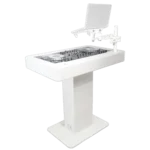 ProX Control Tower DJ Podium dimensional specifications diagram showing width depth height measurements white finish