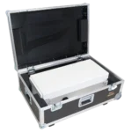 ProX Control Tower DJ podium dimensional diagram showing width depth height measurements white finish
