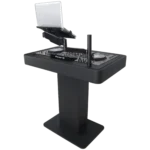ProX Control Tower DJ podium dimensional diagram showing measurements and setup specifications for Pioneer DDJ-REV7 XDJ-XZ FLX10 RANE Four