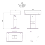 ProX Control Tower DJ Podium dimensional diagram showing measurements and setup specifications for Pioneer DDJ-REV7 XDJ-XZ FLX10 RANE Four