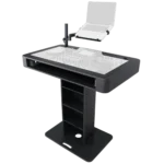 ProX Control Tower DJ podium black finish with integrated cable management and equipment mounting