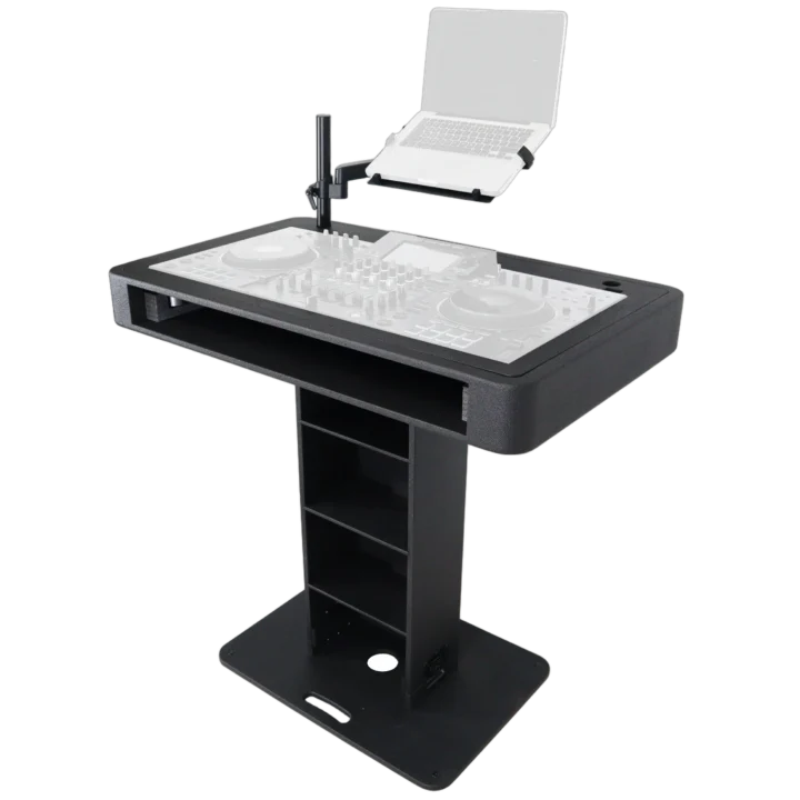 ProX Control Tower DJ podium black finish with integrated cable management and equipment mounting