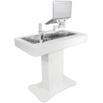 ProX Control Tower DJ podium rear panel showing cable management ports and mounting hardware in white finish