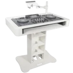 ProX Control Tower DJ podium white finish with integrated cable management and equipment mounting