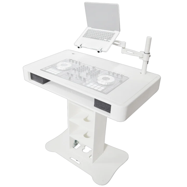 ProX Control Tower DJ podium white finish with integrated equipment mounting for Pioneer DDJ-REV7 XDJ-XZ FLX10 RANE Four