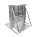 ProX heavy-duty aluminum ventilated crowd barrier door close-up showing latch mechanism and frame construction