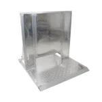 ProX 4FT heavy-duty aluminum ventilated crowd barrier door with latch mechanism and base connection detail
