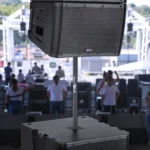 ProX Deluxe 20-inch subwoofer speaker pole with M20 threaded mount adapter in professional audio setup