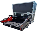 ProX Digico Q225 Quantum 225 flip-ready hydraulic console flight case rear panel with 2U rack and wheels