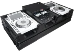 ProX black DJ coffin case interior detail showing laptop shelf and equipment mounting configuration