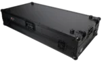 ProX DJ coffin case with integrated laptop shelf and cable management detail for Pioneer CDJ-3000 mixer setup