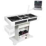ProX DJ Control Tower in white with dual flight cases for CDJ3000 and Rane12 mixers